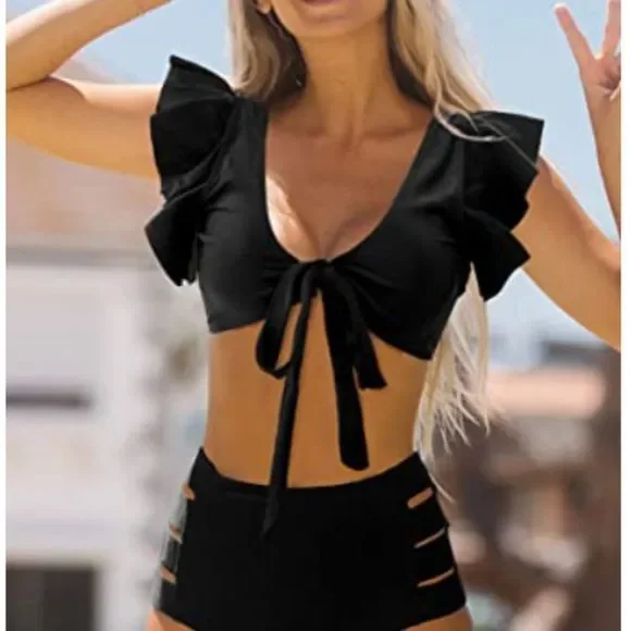 High Waist Flounce Bikini Set Women Swimsuit